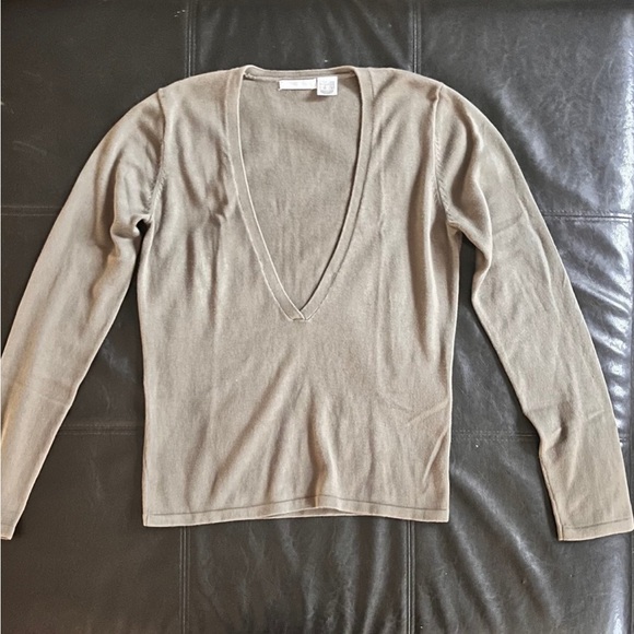 BRYLANE  Deep V Neck 100% Cotton Sweater Size-8 - Picture 1 of 12